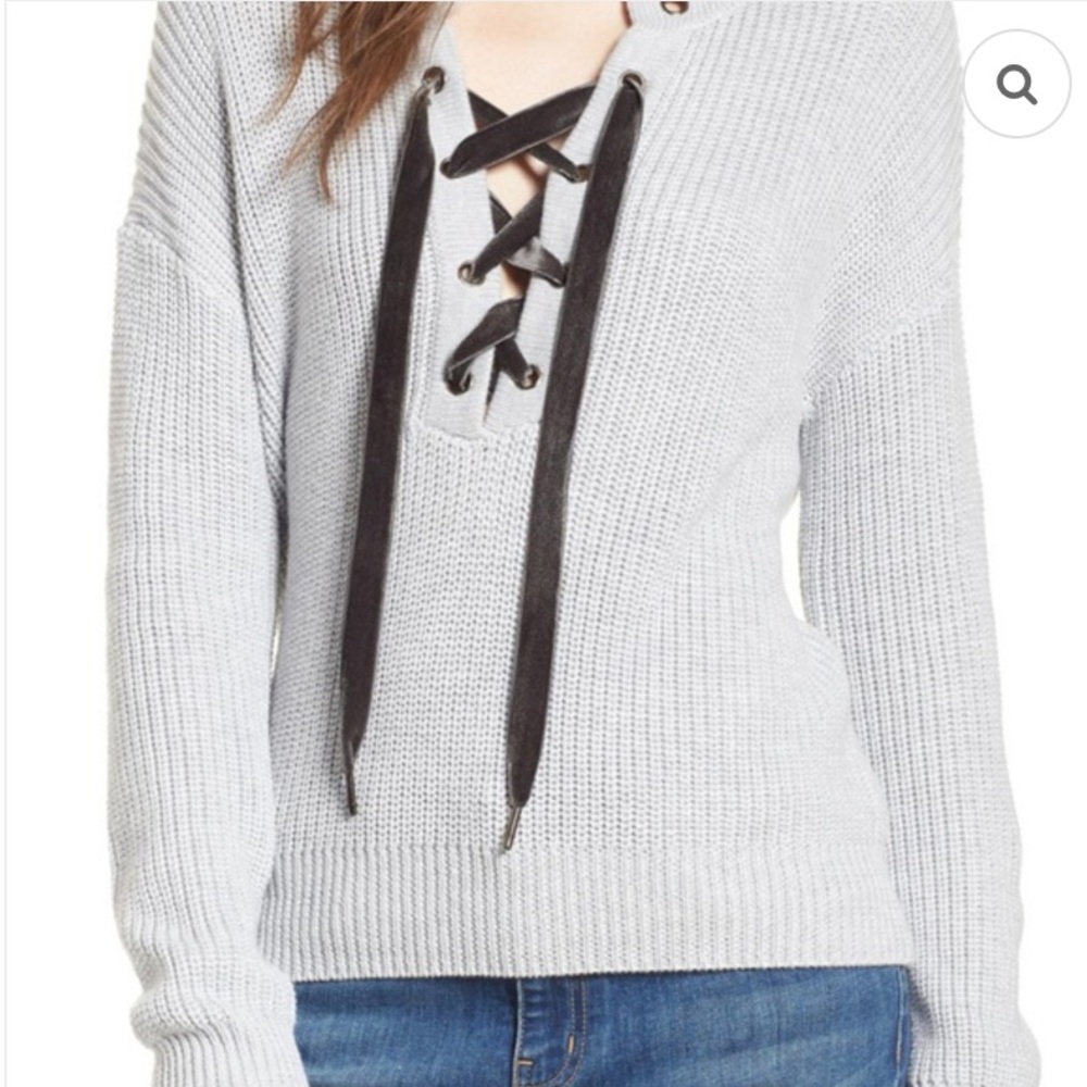 Rails Olivia Ribbed Knit Lace Up Sweater